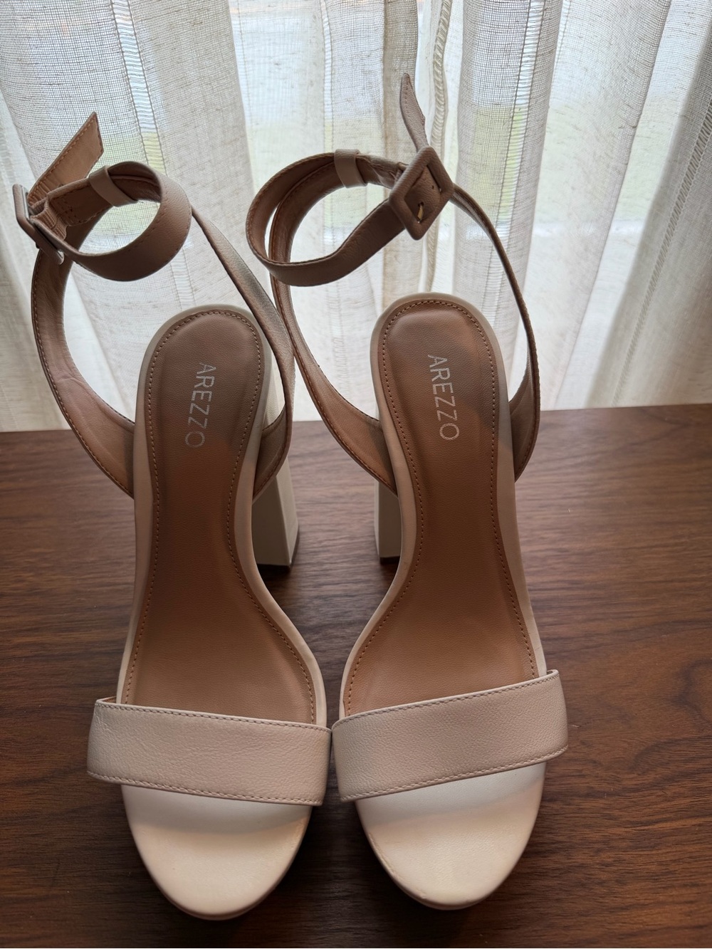 SCHUTZ Blush Nude Ankle-Strap Block Heel Sandals Off White